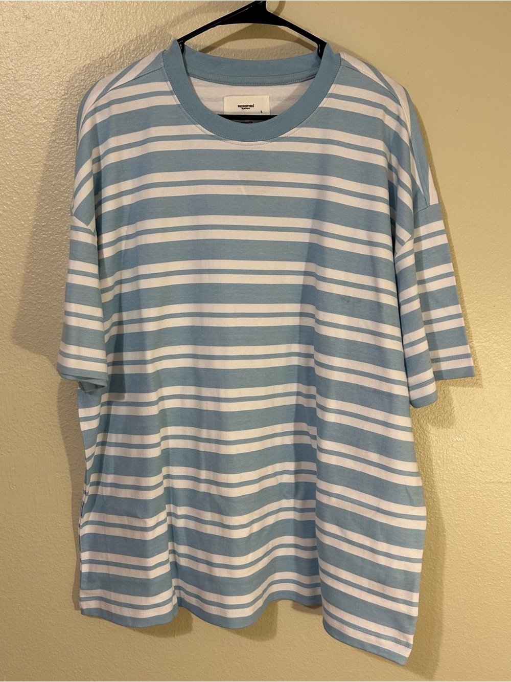 Reserved Supply Mens Oversize Fit T-Shirt Blue & White Stripe Size Large NWT